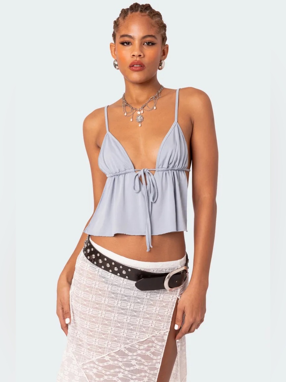 NWT Edikted Light Blue Tie-Front Cami Top